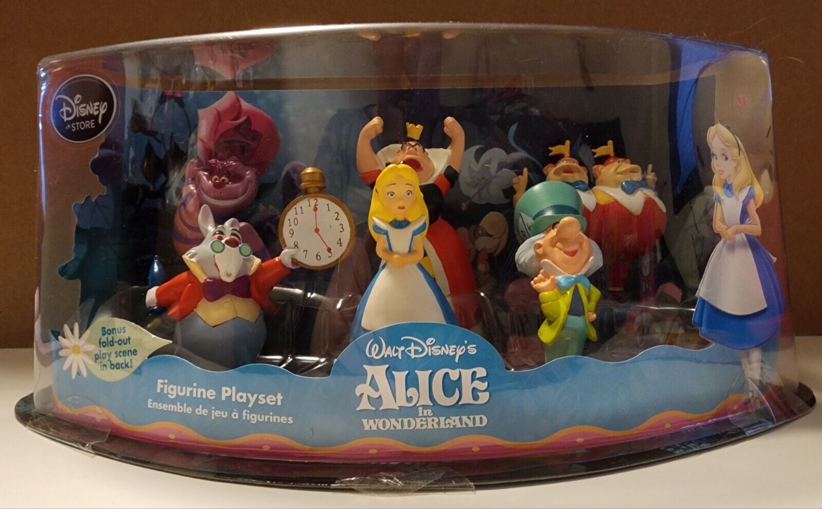 Disney Store Alice in Wonderland Figurine Playset 6 Piece With Fold Out NEW