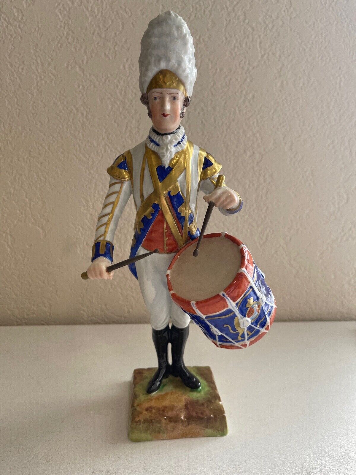 Antique German Carl Thieme Dresden Porcelain Military Figurine Drummer 3rd Guard