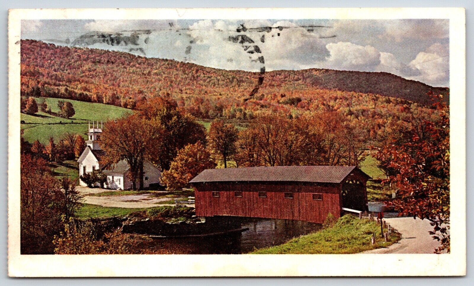 Postcard Covered Bridge At The Green, West Arlington, Vermont Posted 1971