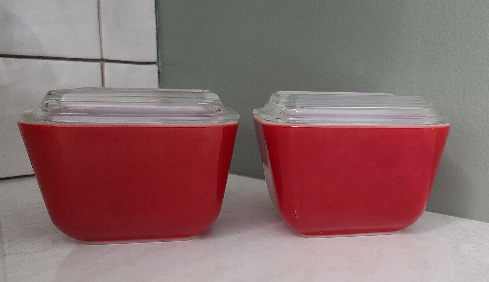 Set of Vintage Red Pyrex Refrigerator Dishes (2) with Lids 1.5 Cup Capacity