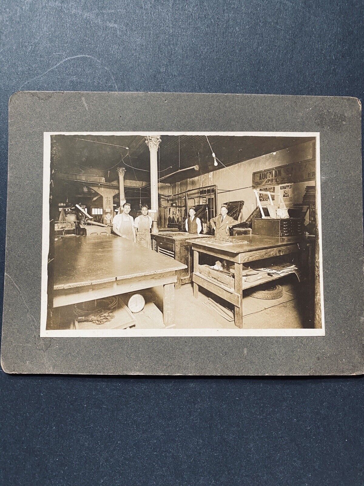 Rare Antique 1926 Cabinet Card - Printing Press Studio - Edwardian Photo