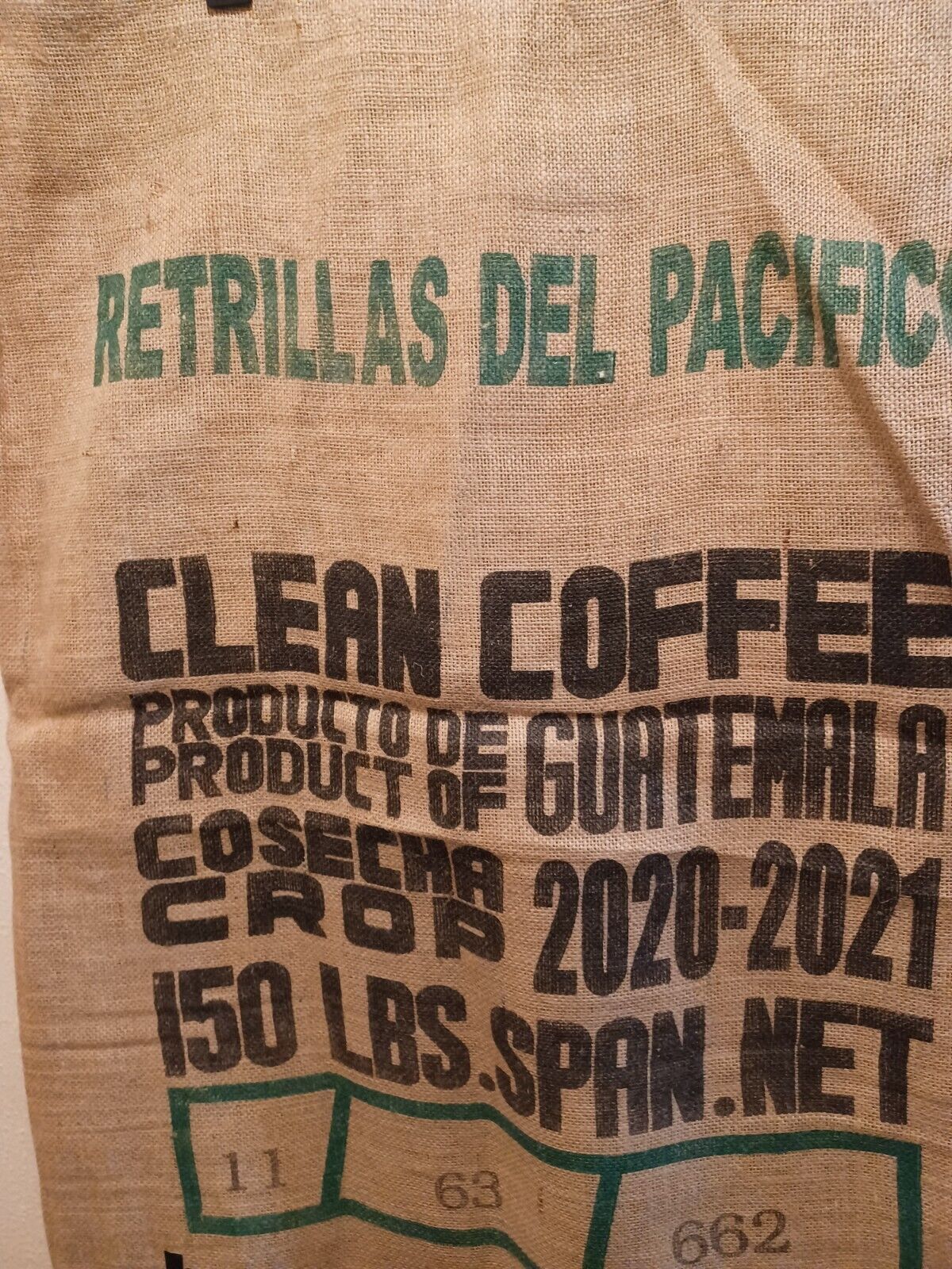 VINTAGE AUTHENTIC CLEAN COFFEE PRODUCT GUATEMALA BURLAP FOOD JUTE BAG