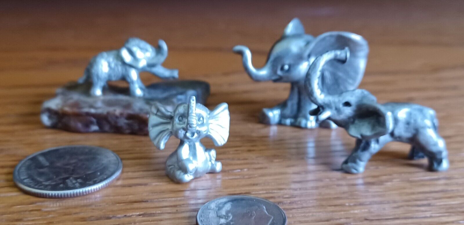 Detailed 4 Tiny Miniature  Pewter Figurines- Elephant w/Trunk Up Beautiful