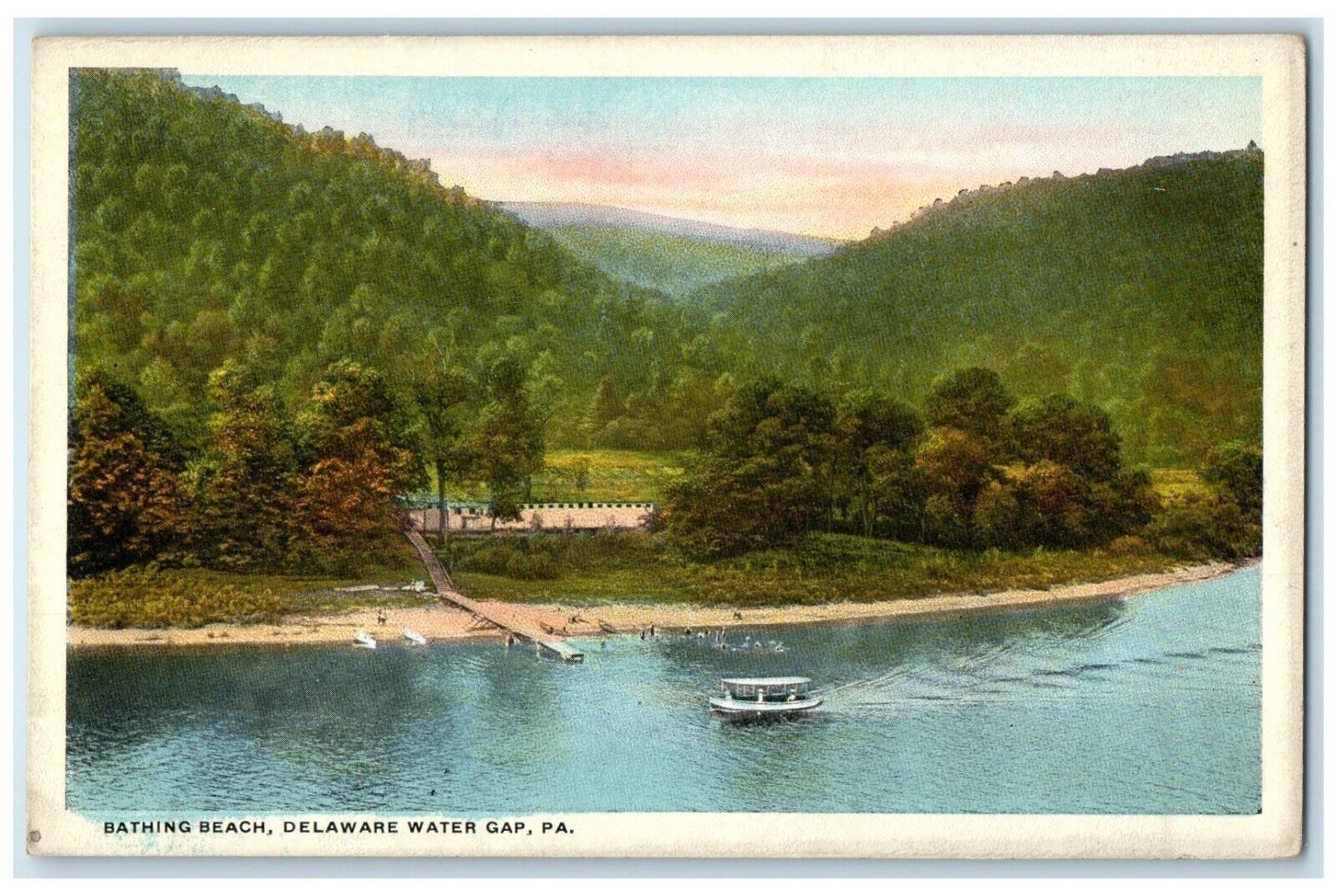 c1930\'s Bathing Beach Delaware Boat Water Gap Pennsylvania PA Vintage Postcard