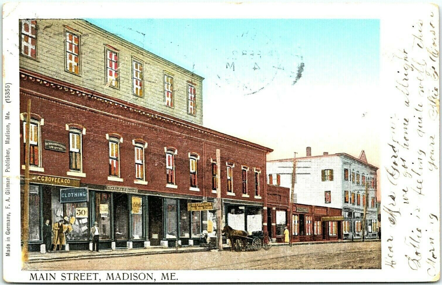 Main Street Madison Maine ME Copper Windows 1907 Postcard C40