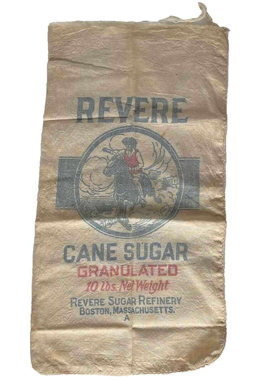 Vintage Revere Cane Sugar Sack Cotton Linen Bag Boston Mass 10 lb 9x16\