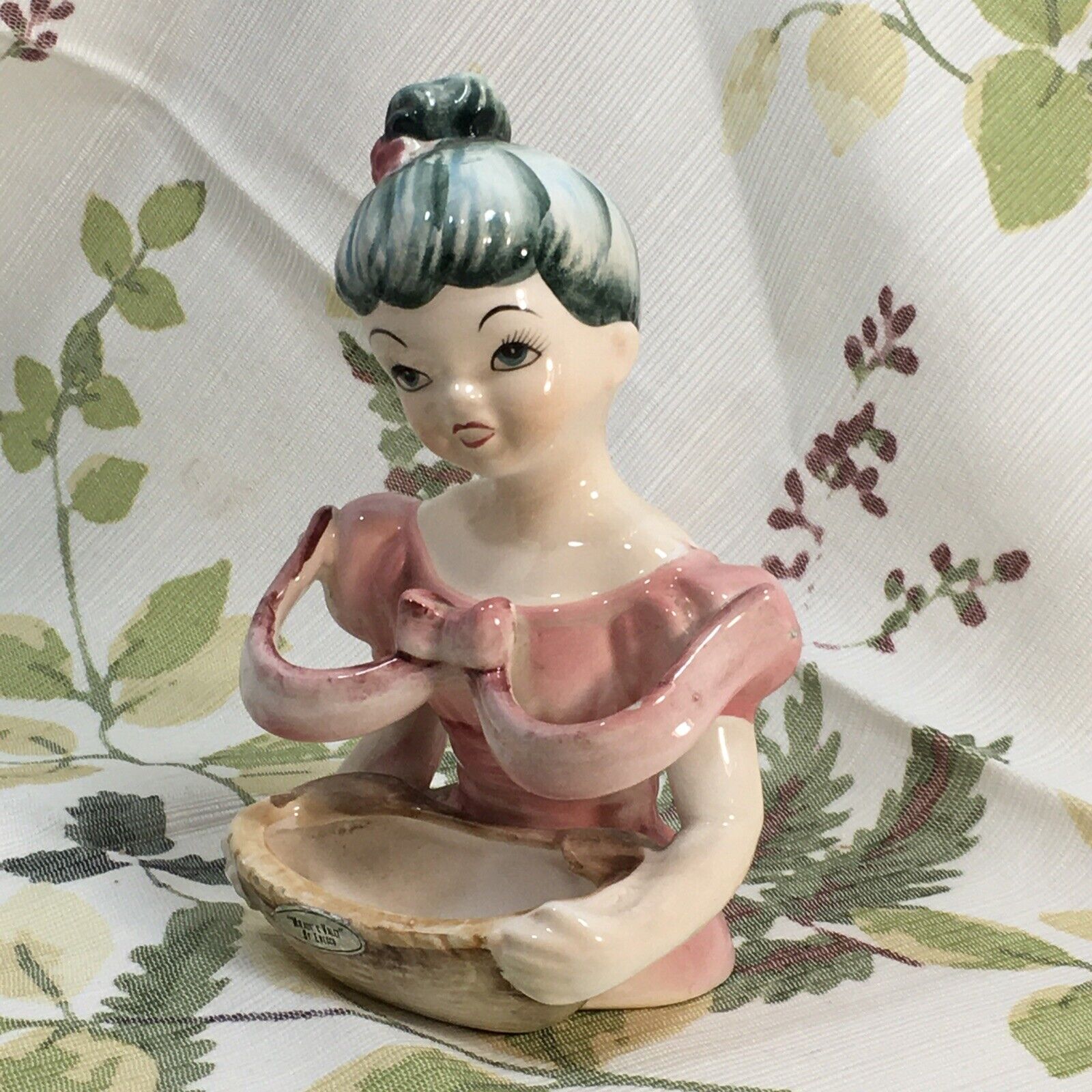 Vintage Enesco  Lipstick Ring Holder Milady\'s Valet Pink Lady Figurine JAPAN 