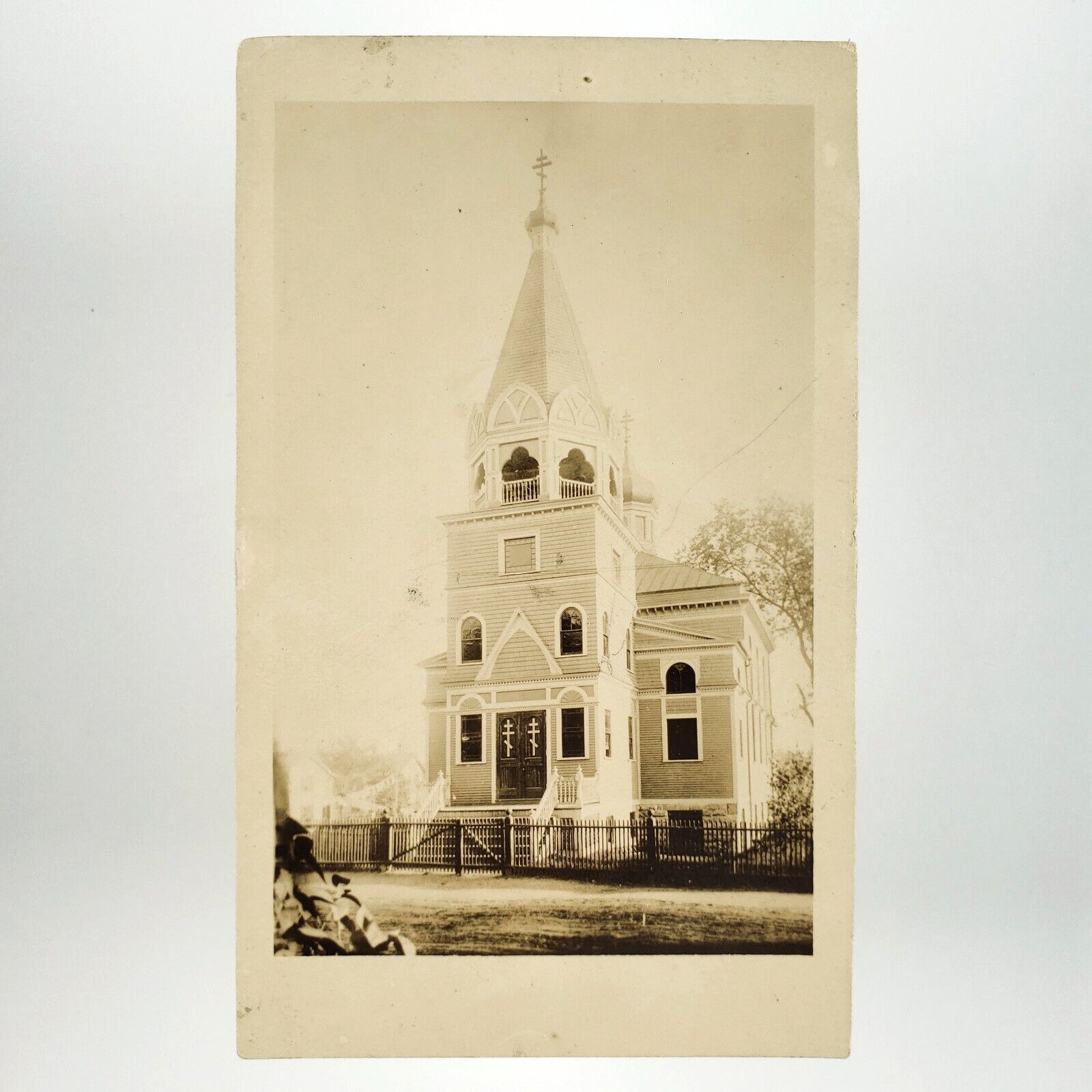 Unknown Mystery Church RPPC Postcard c1910 Front Door Real Photo Steeple A4168