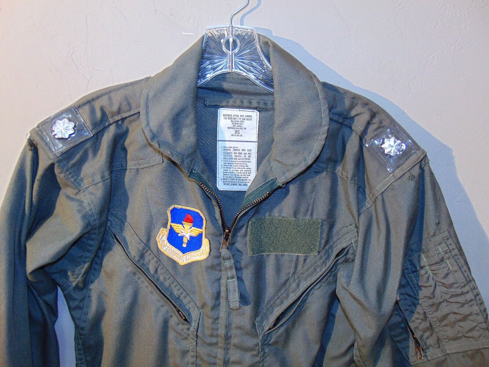 U.S.Military Pilot, Aircrew Sage Green CWU-27/P Flight Suit W/Insignia Size 38 S