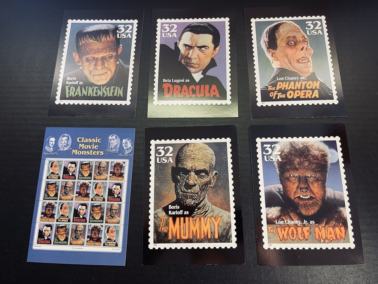 Rare 1997 Universal Classic Movie 17 Monster Jumbo Stamp Postcards USPS Displays