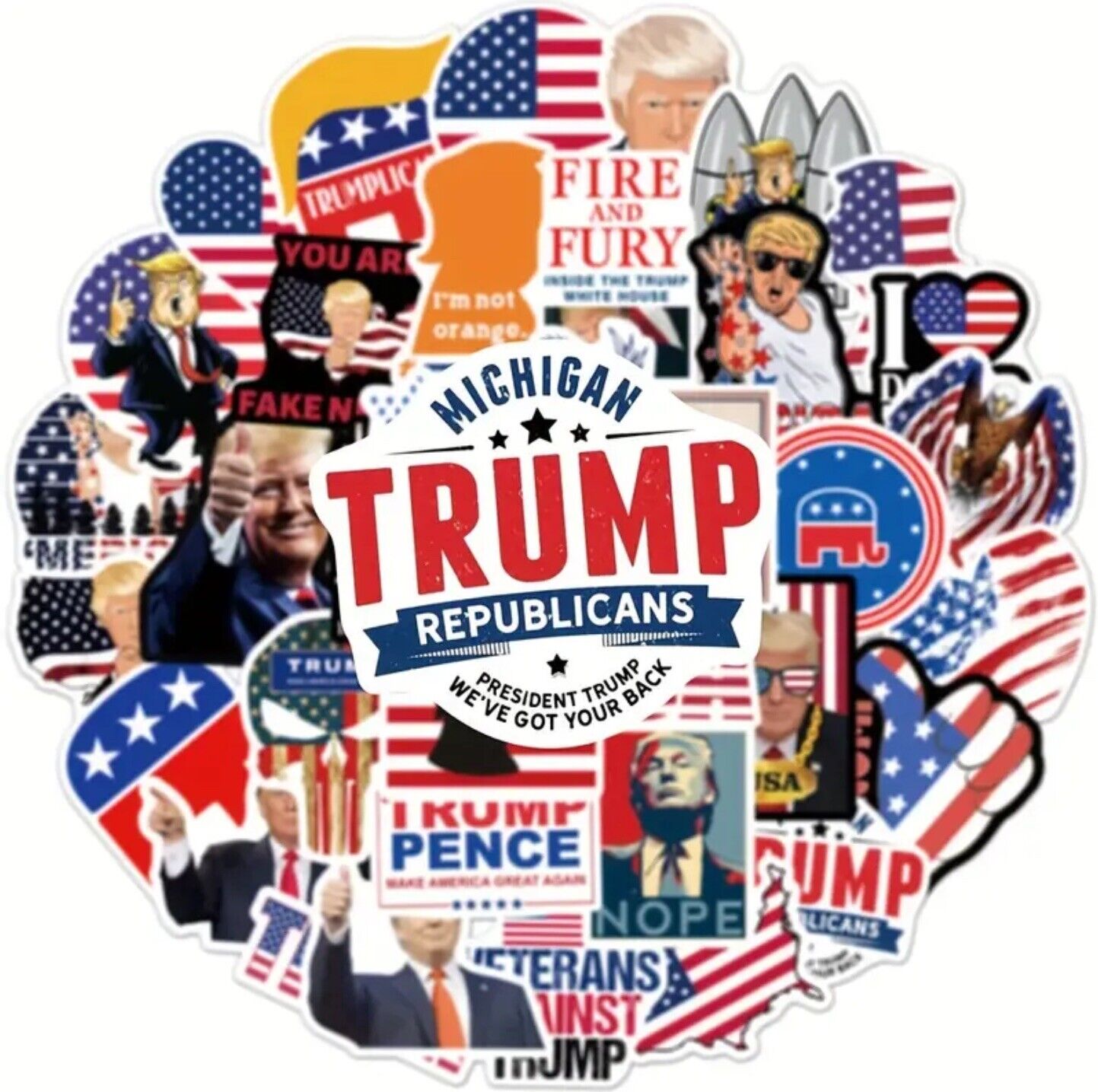 50pcs Random President Donlad Trump Stickers American Flag MAGA