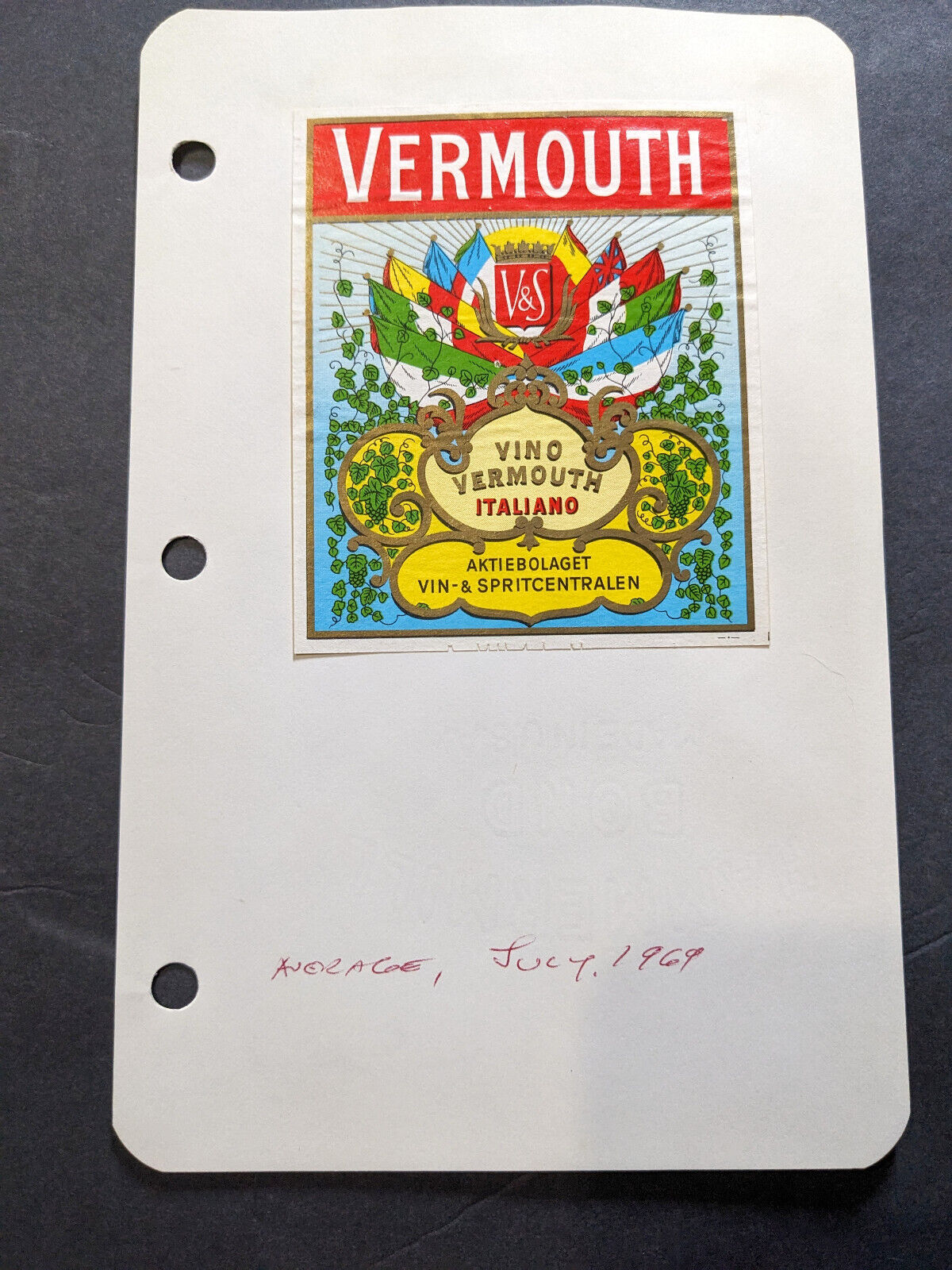 Vintage 1960s Aktiebolaget Vin & Spritcentralen Vino Vermouth  Italy Label