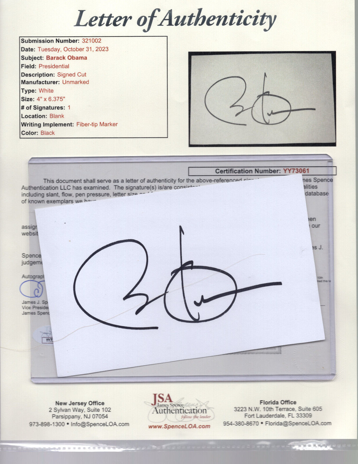 BARACK OBAMA Former President Signed Autograph Signature Cut  Beckett💎JSA LOA