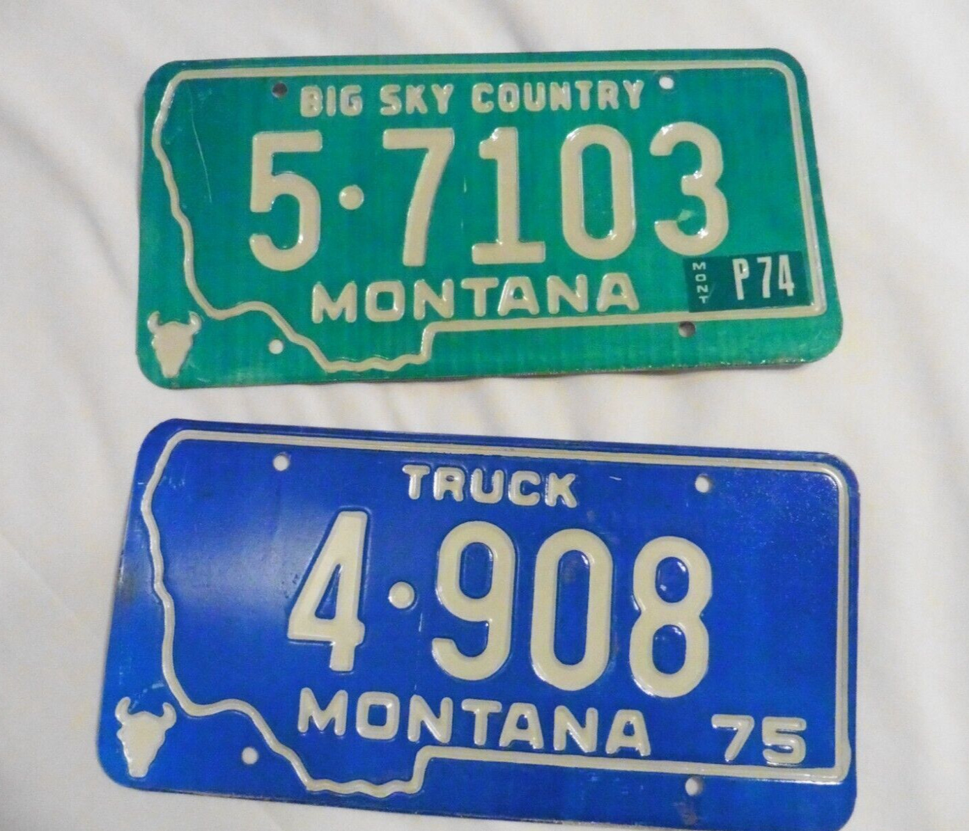 2 Vintage Montana 1974/75 Auto License Plates Garage Man Cave Decor Collector
