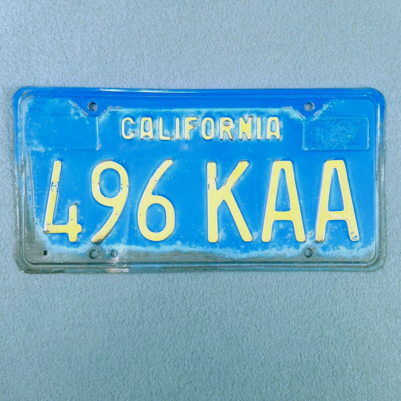 1970\'s California License Plate Blue Original Vintage UNRESTORED 496 KAA