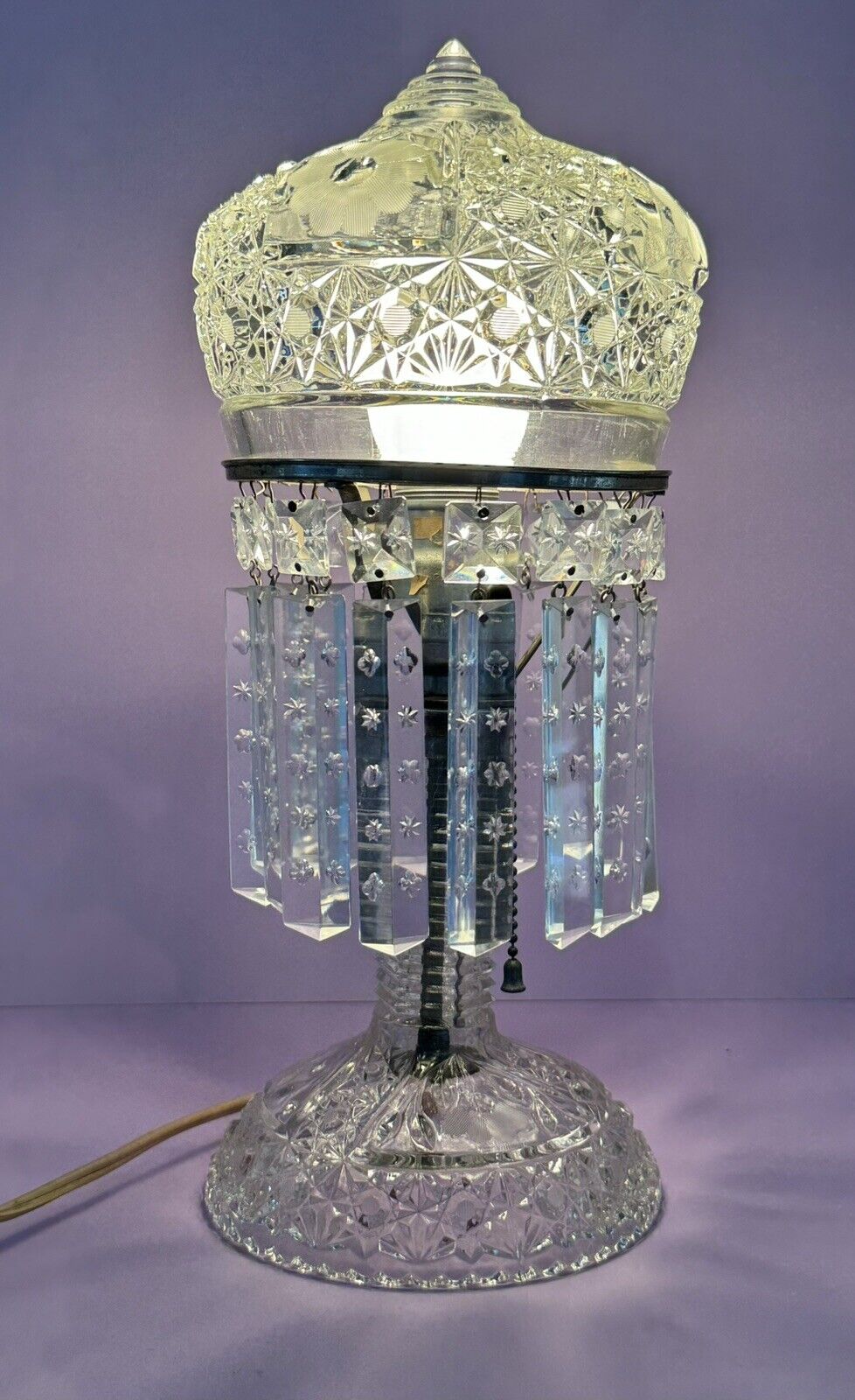 ANTIQUE- McKee-ELECTROLIER-CUT GLASS-PRISM-BOUDOIR LAMP-1930s