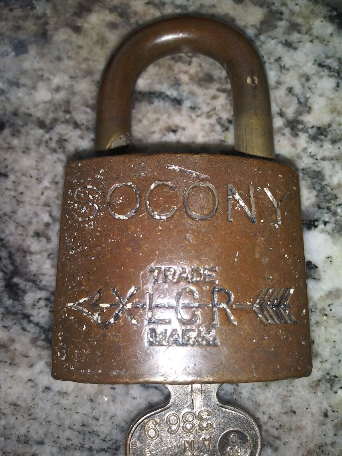 Rare SOCONY (Mobil Oil) Padlock with Numbered Key that Matches Padlock