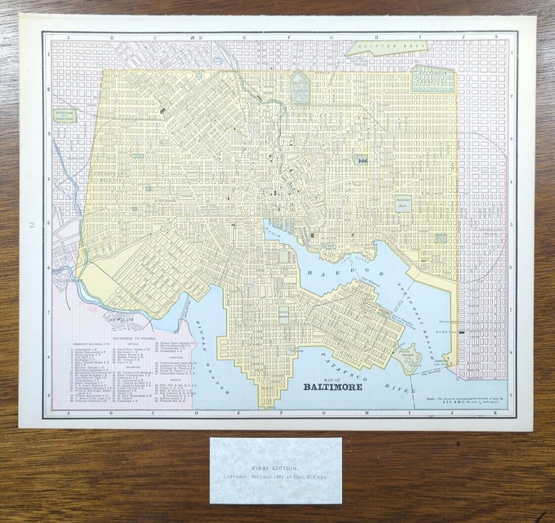Vintage 1887 BALTIMORE MARYLAND Map 14\