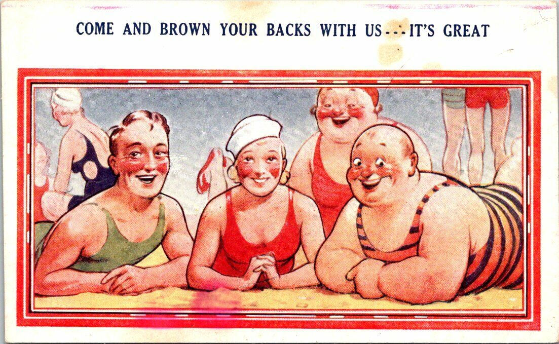 c1930s Friends at the Beach Funny Bamforth Comic Vintage Linen Postcard