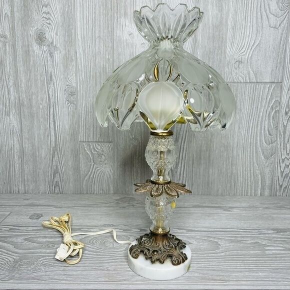 Vintage catco Italian cut glass regency style lamp w/ marble base made in Italy