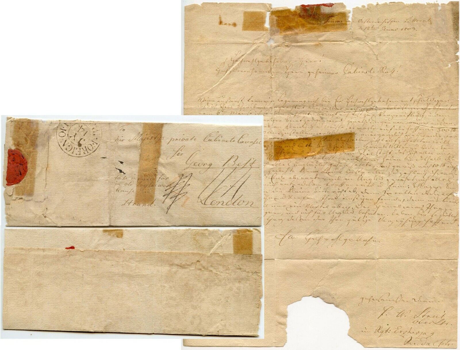 1803 LETTER to SIR GEORG BEST KINGS PRIVY COUNCIL from FIUME +FOREIGN OFFICE PMK