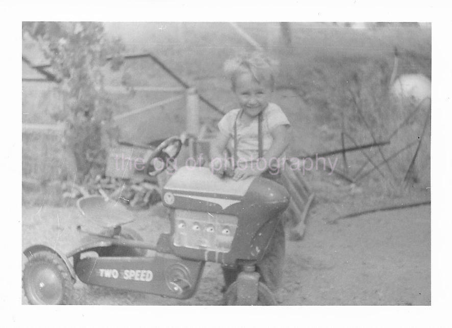  Vintage FOUND PHOTOGRAPH bw TRACTOR BOY  Original Snapshot 010 16 H