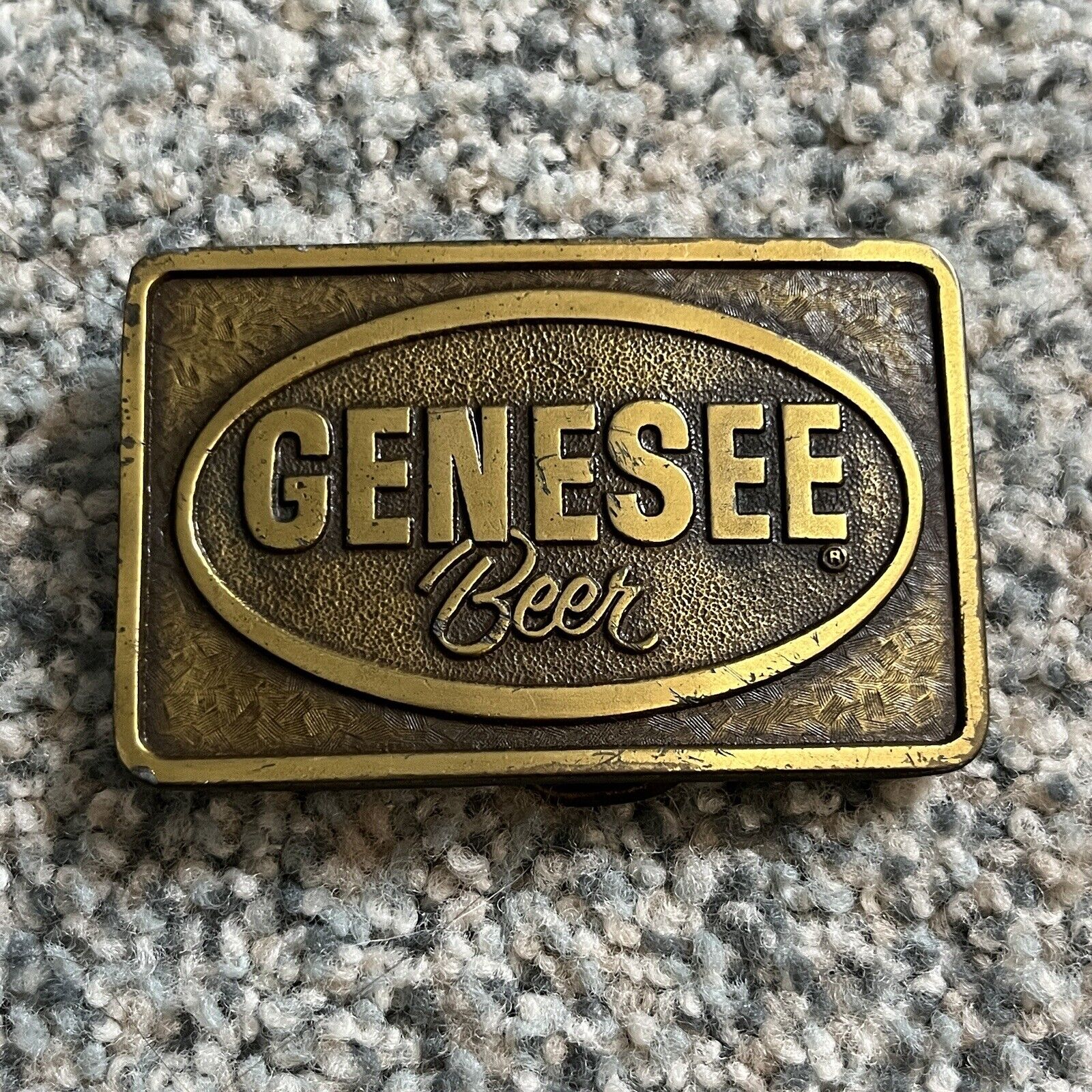 Vintage Genesee Beer Brewing Company Belt Buckle Upstate New York 1970s Brass