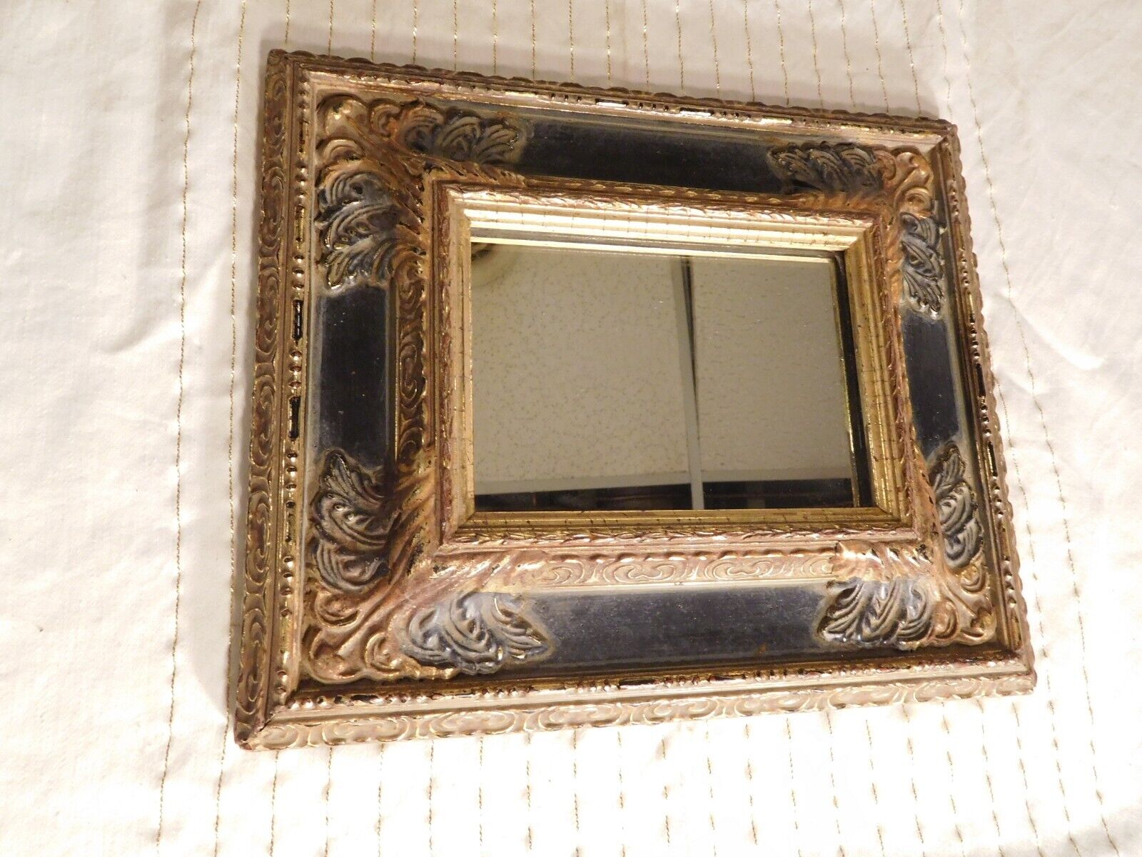 Antique Style small Mirror in Extravagant  Gold & Black Frame