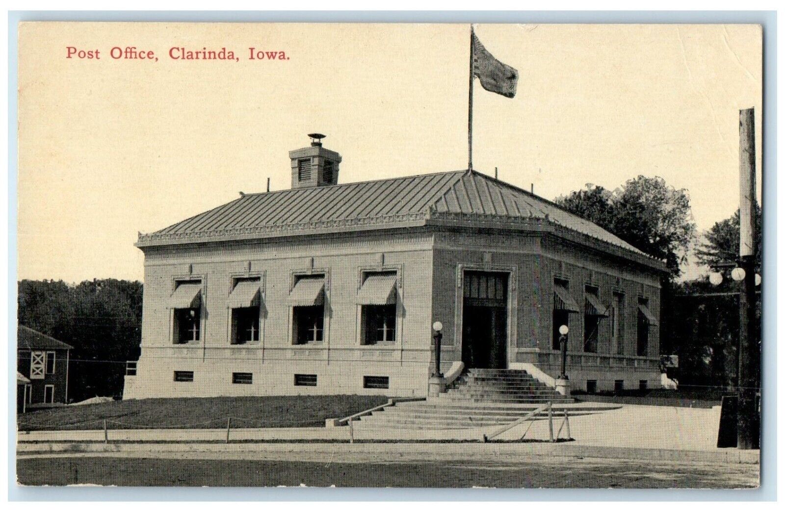 c1910 Post Office Exterior Building Stair Clarinda Iowa Vintage Antique Postcard