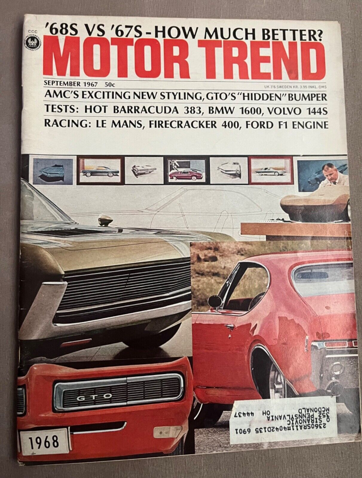 Motor Trend September 1967 - AMC, Barracuda 383 GTO 442 Chevrolet Lotus Ford F1