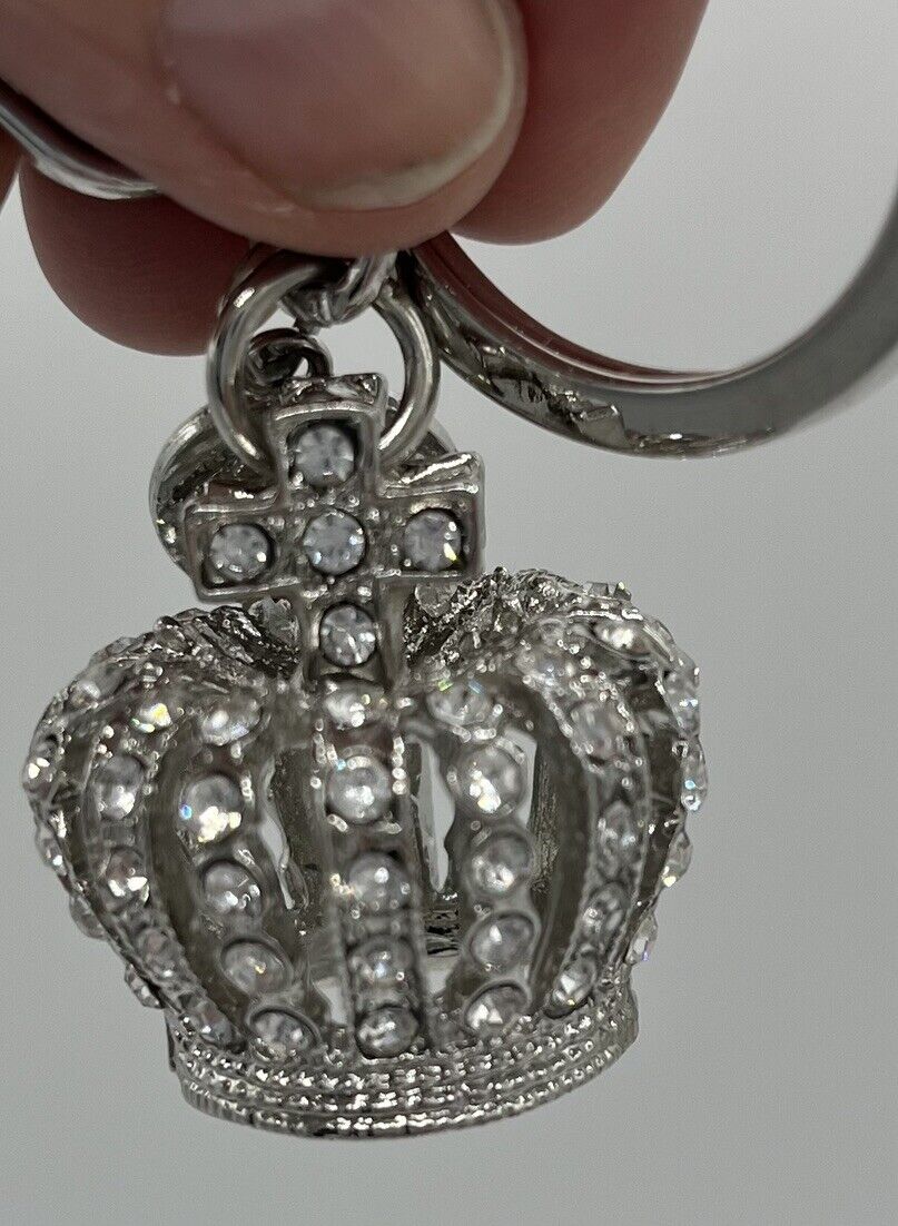 Rhinestone Historic Royal Palaces Official Souvenir Crown Keychain Silver London