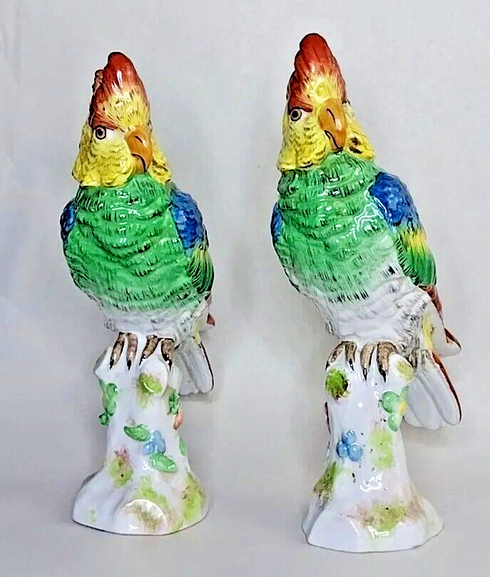 Pair of Porcelaine de Paris Porcelain Parrot Figurines 8' Near Mint & Wonderful