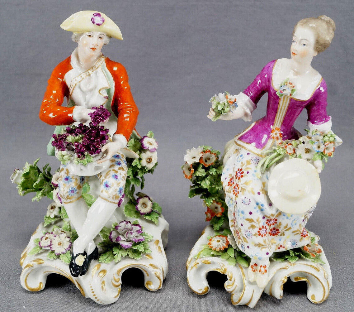 Pair of 19th Century Chelsea Style German Painted Colonial Georgian Figurines