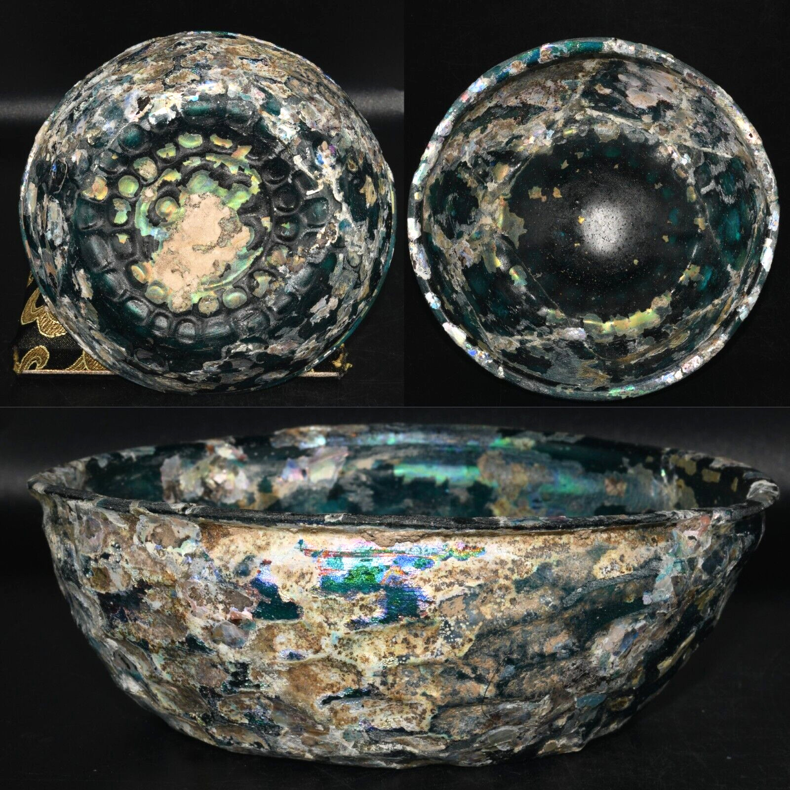 Rare Genuine Ancient Roman Facet Cup Glass Bowl with Iridescent Patina 2nd Cent