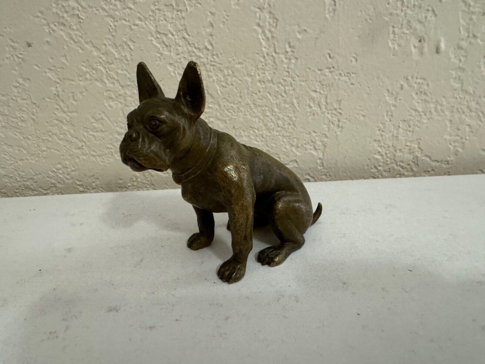 Vintage Antique Bronze Seated Boston Terrier Dog Figurine / Paperweight