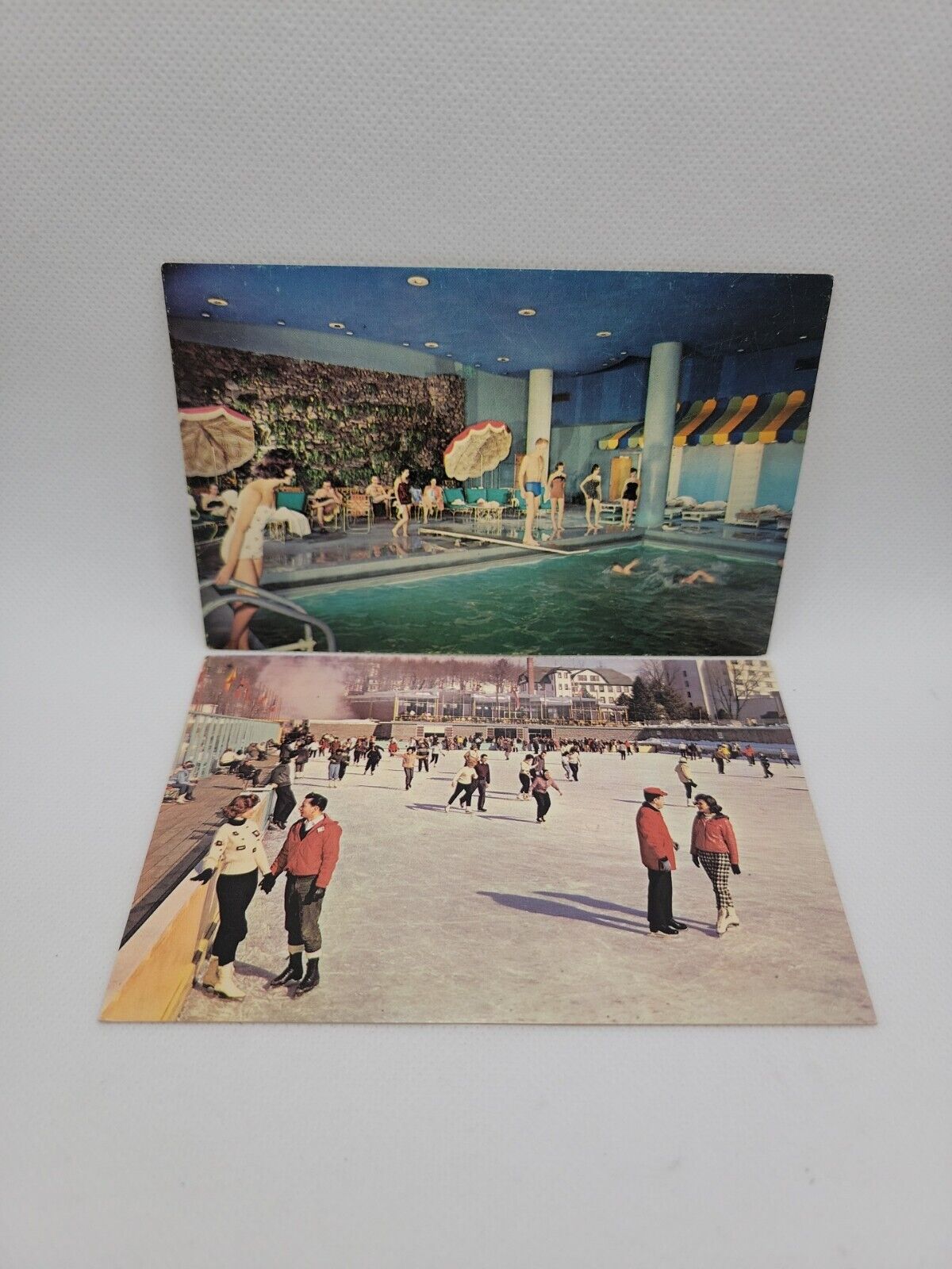 Vintage Postcard LOT 2 Concord Hotel Kiamesha Lake New York Swimming Ice Skating
