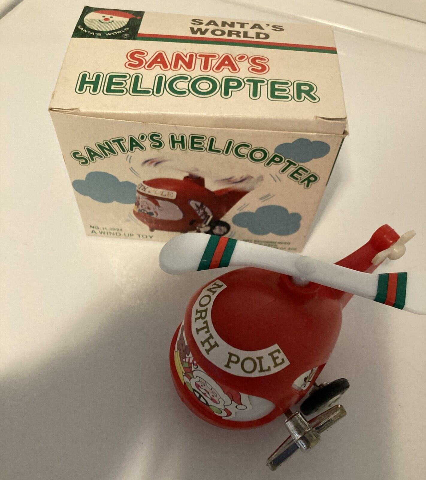 VTG Wind Up Red Santa’s Helicopter IN BOX--WORKS Kurt Adler HONG KONG