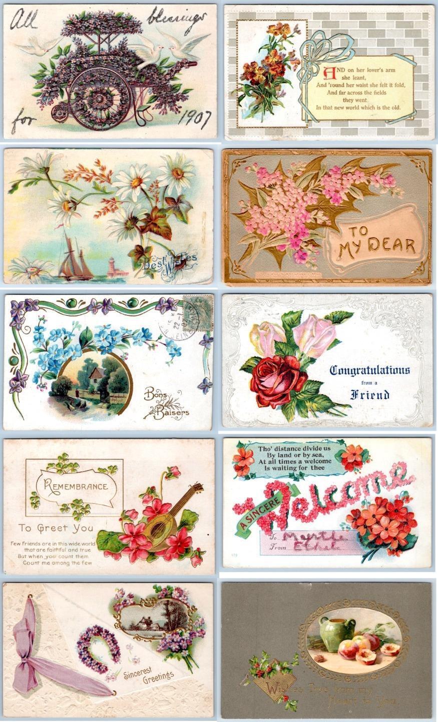 LOT/10 ANTIQUE GREETINGS VINTAGE POSTCARDS*EARLY 1900's CONDITION VARIES #21