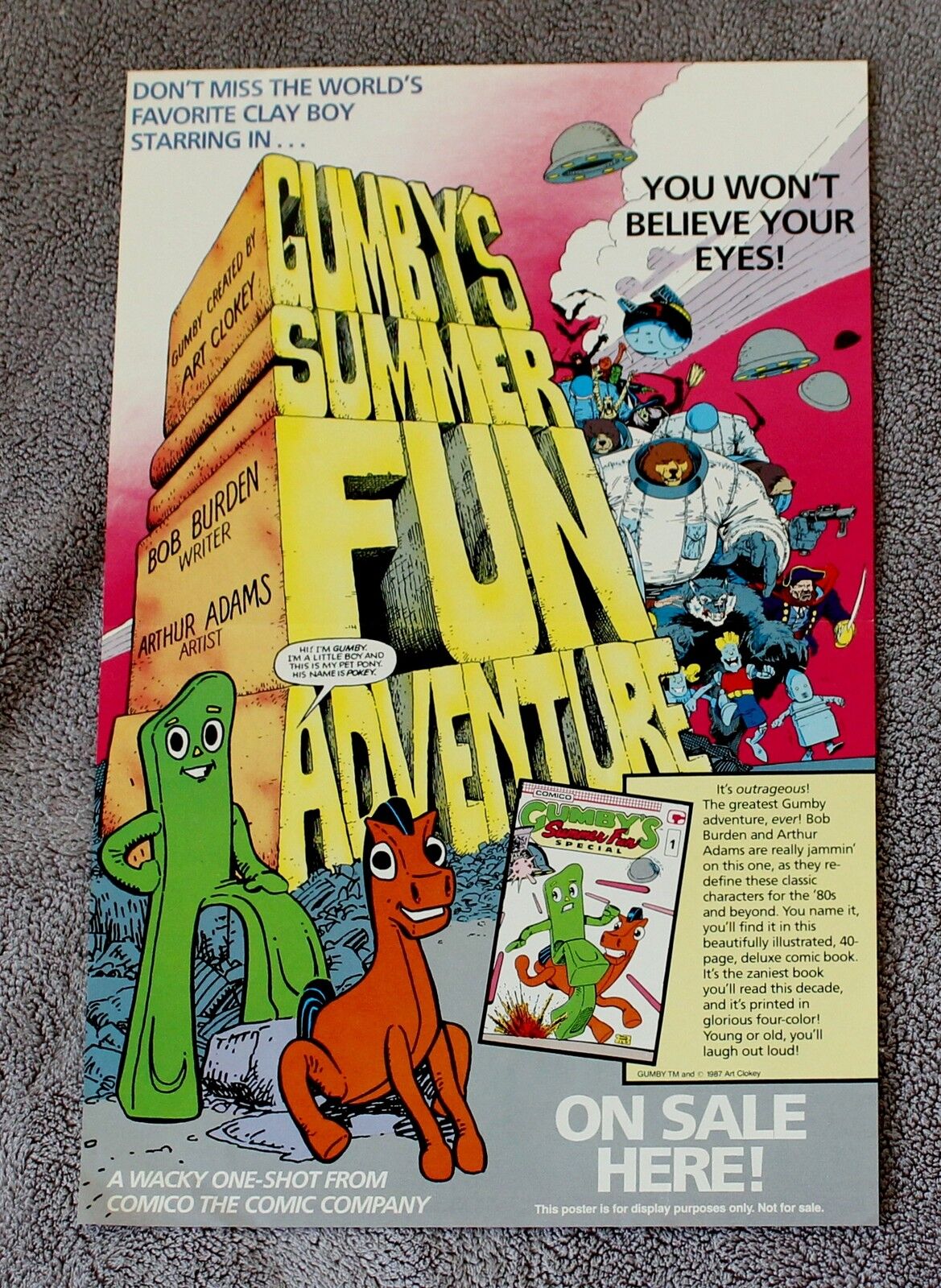 Gumby Summer Fun Adventure 1987 Art Clokey Burden Adams Comic PROMO Poster VF