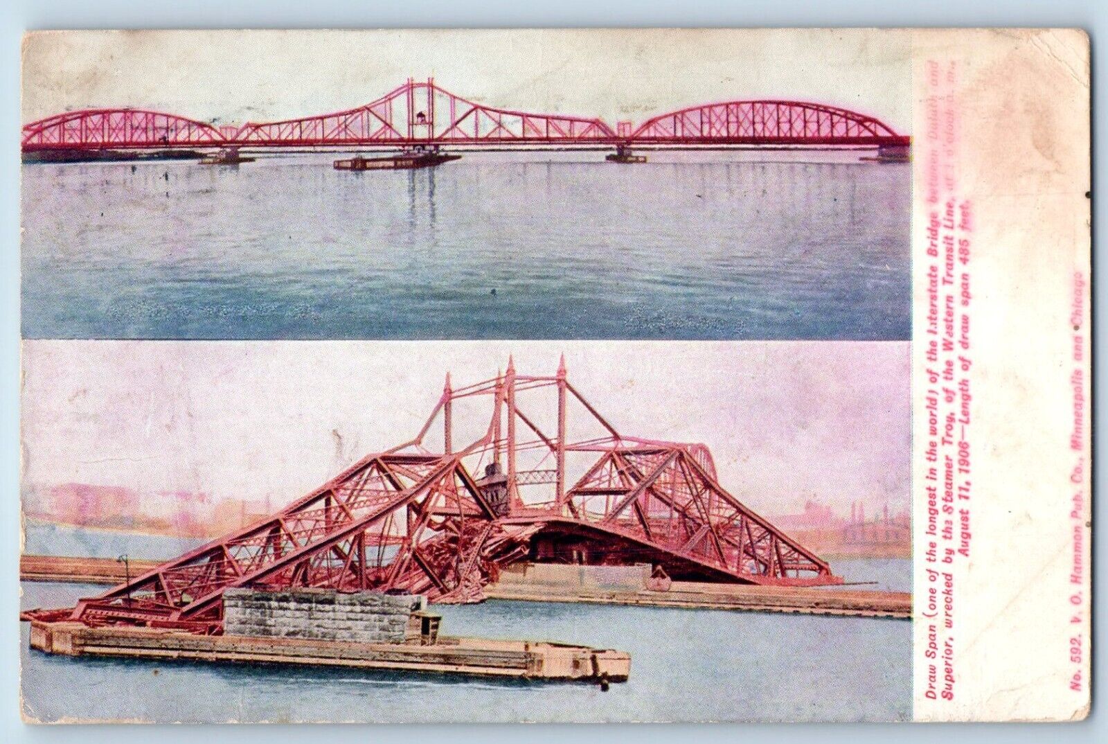 Superior Wisconsin WI Postcard Draw Span Interstate Bridge c1908 Vintage Antique