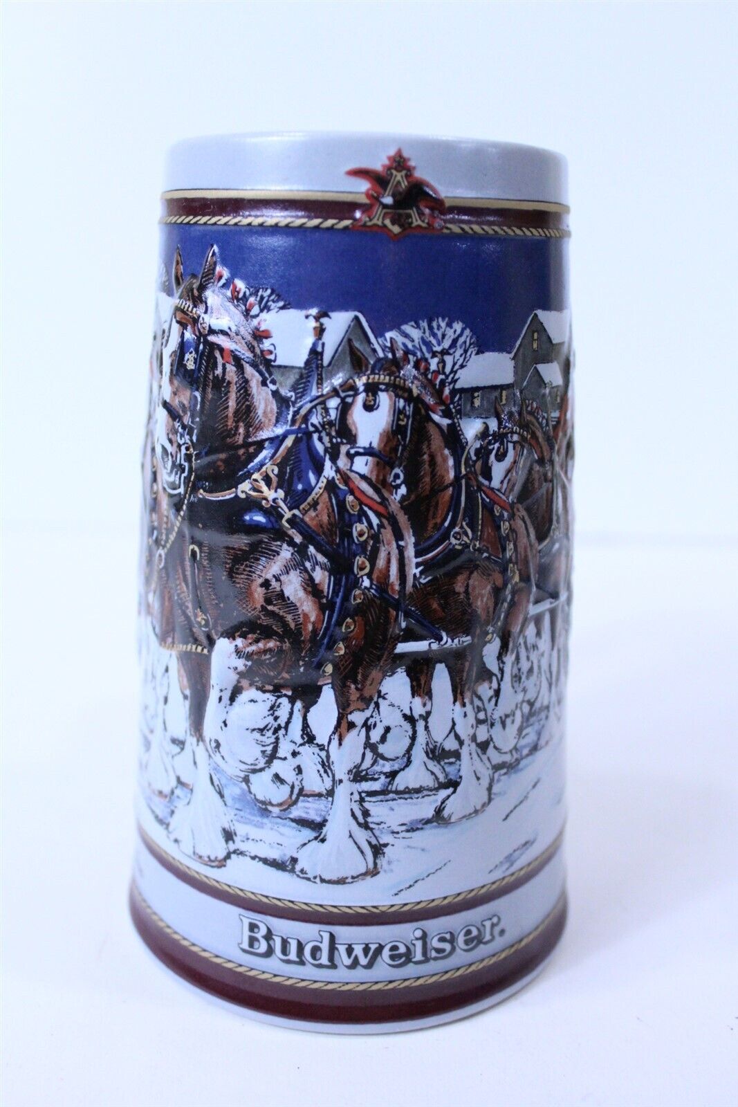 1989 Budweiser Ceramic Beer Stein Hitch On A Winters Eve 6 3/4\