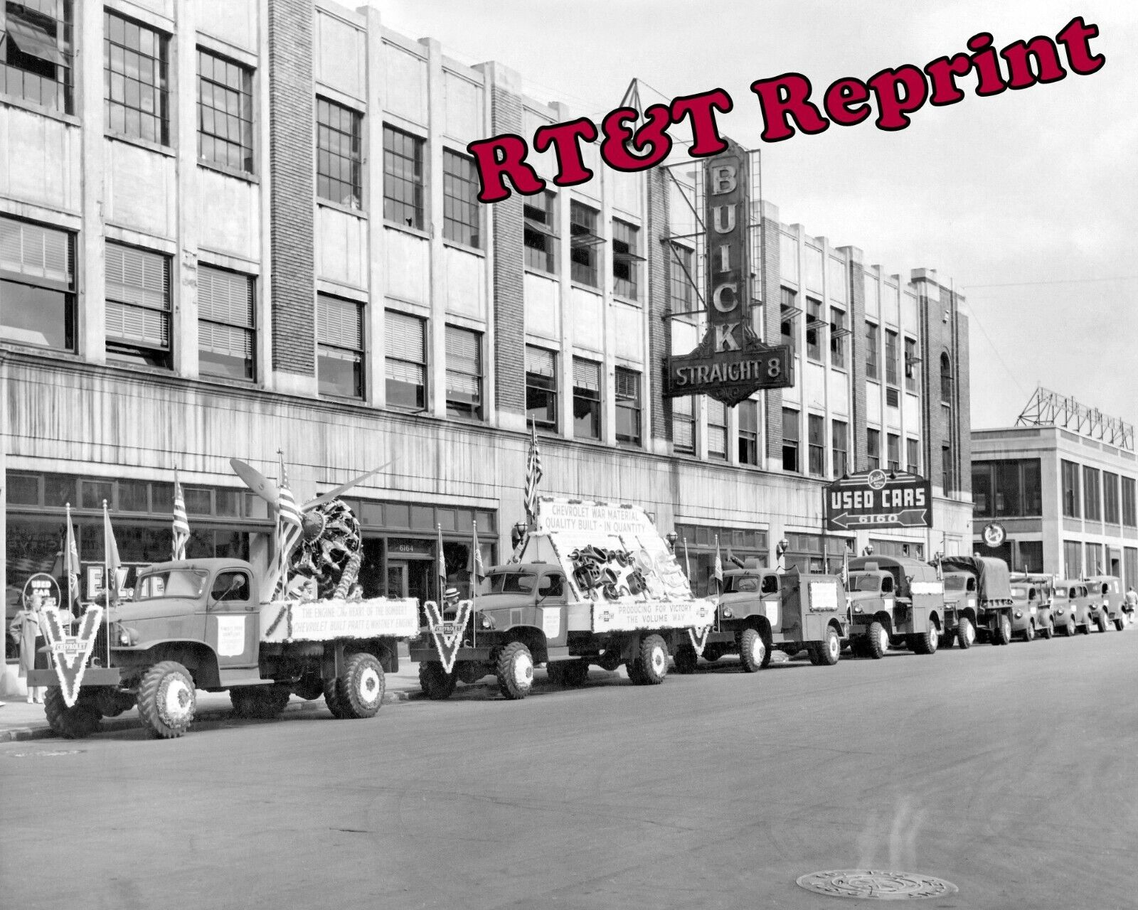 Photograph WWII Chevrolet Victory Promotional Display Trucks 1944c  8x10
