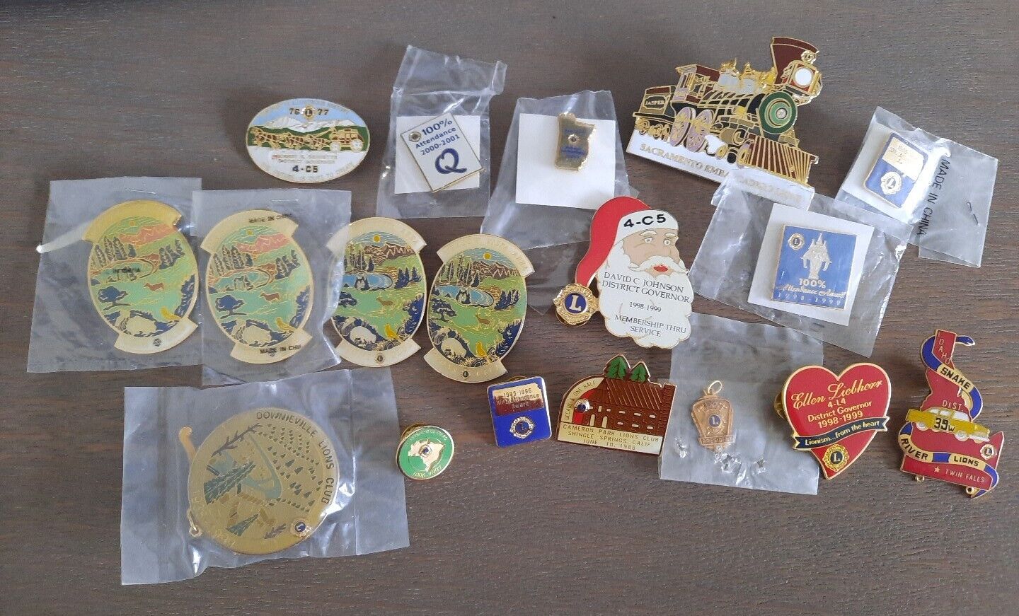 Lot of 18 Vintage Lions Club Pins Gold Tone Enamel Train Santa & More