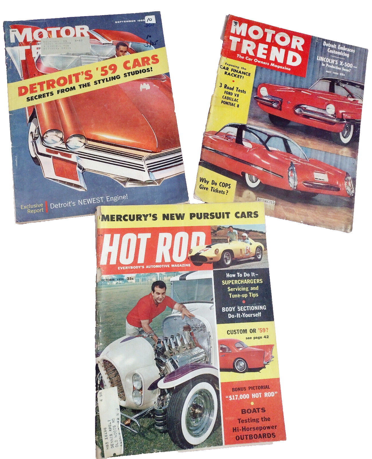 Lot of 3 Hot Rod Motor Trend Magazines Vintage Custom Car Supercharger 1953 1958
