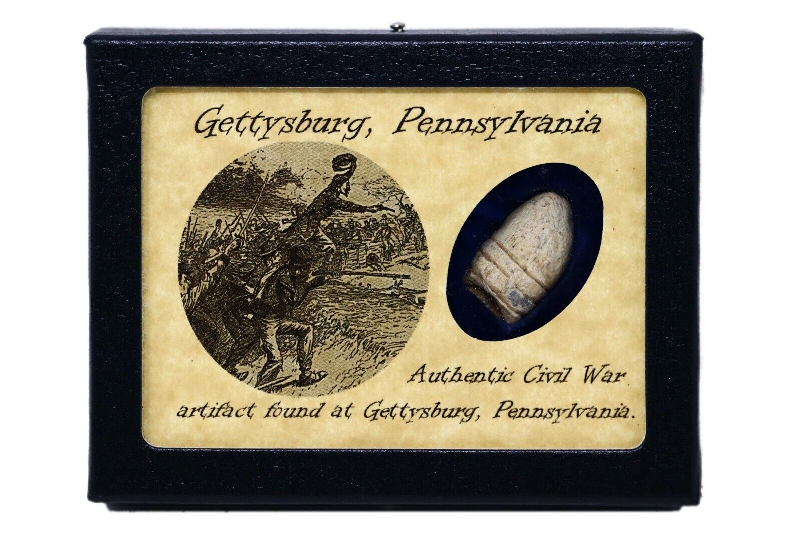 Civil War Bullet Relic from The Battle of Gettysburg with Display Case and COA