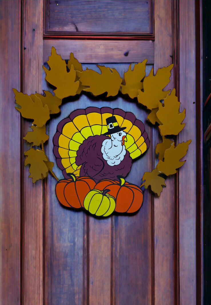 Vintage Emson Turkey Metal Door Decor Autumn Leaves