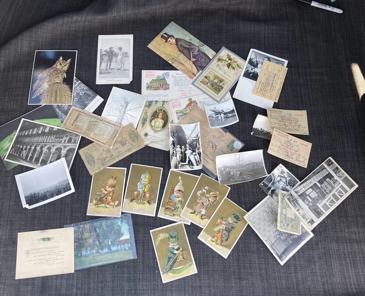 Junk Journal Lot 30+ Antique Vintage Paper Ephemera Greeting, Postcards  As Is