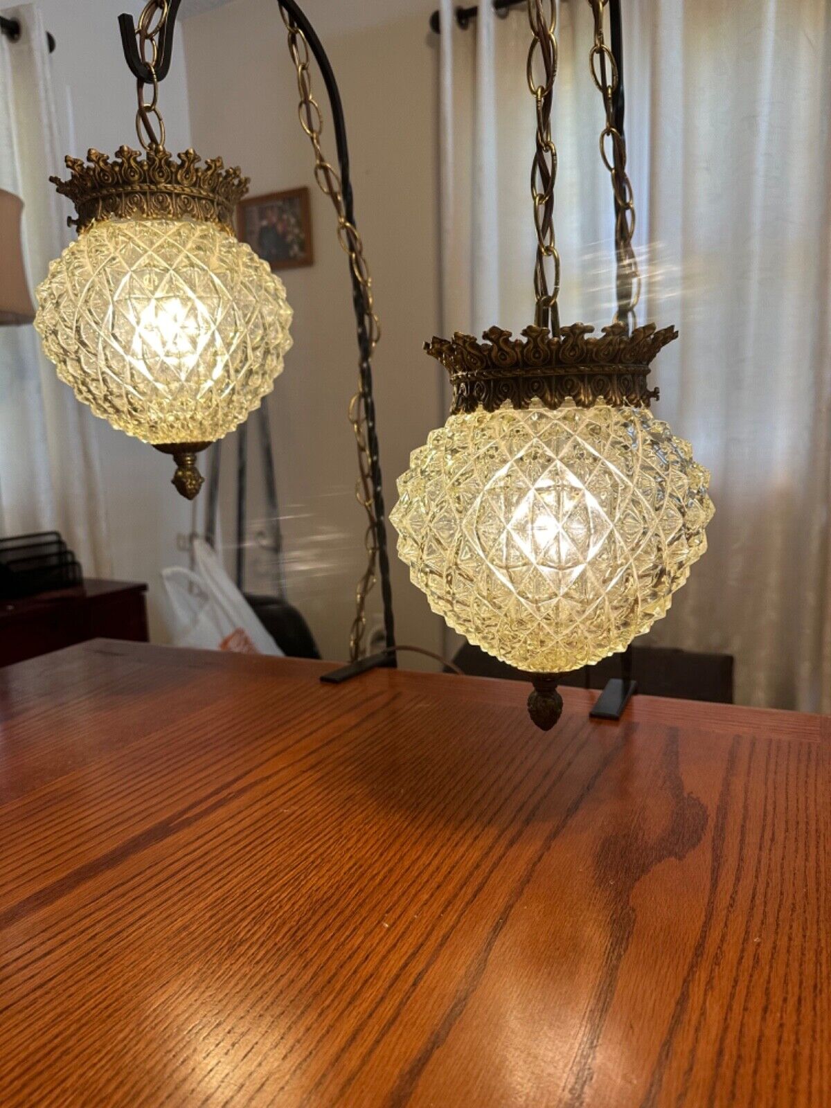 Antique Hanging Lamp round diamond cut Set Of Two Vintage Swag Set Of 2 Pendant
