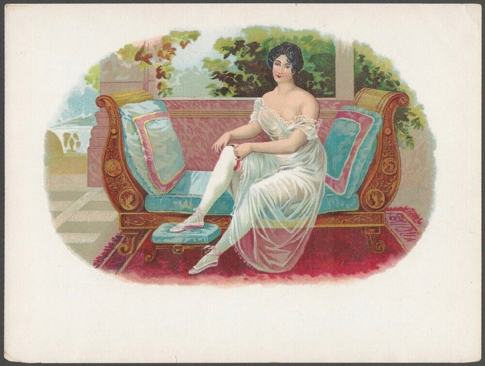 Pretty Young Woman in Lacy Nightgown Original Vintage Tobacco Cigar Box Label