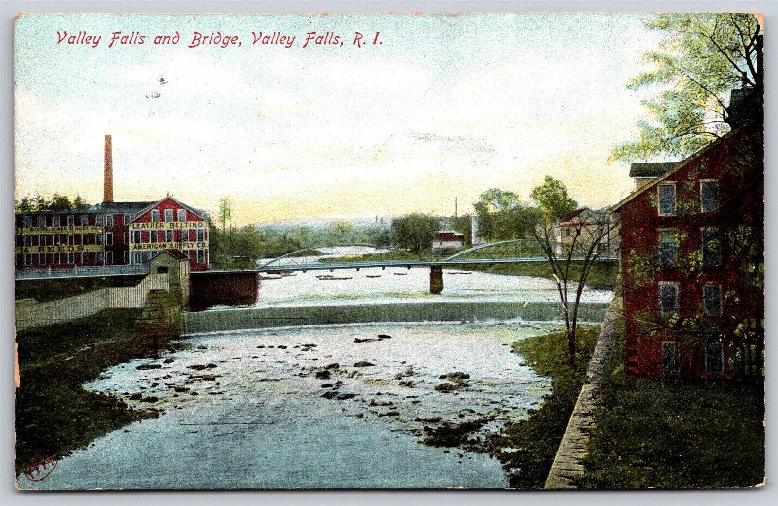 Postcard Valley Falls and Bridge, Valley Falls RI 1910 M199